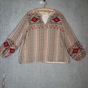 Savanna Jane Top Womens 2X Southwest Western Embroidered Ganado Ballon Sleeve